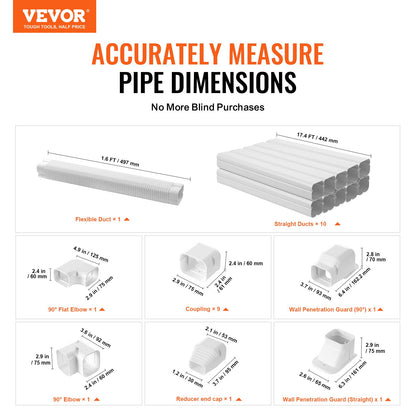 VEVOR Mini Split Line Set Cover 3-inch W 17.7Ft L, PVC Decorative Pipe Line Cover For Air Conditioner with 10 Straight Ducts & Full Components Easy to Install, Paintable for Heat Pumps, White - BSKSQFTSKDGXB3X6AV0 - view 3