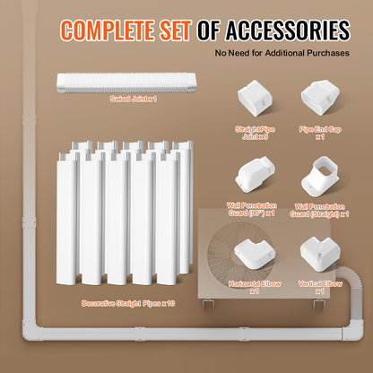 VEVOR Mini Split Line Set Cover 3-inch W 17.7Ft L, PVC Decorative Pipe Line Cover For Air Conditioner with 10 Straight Ducts & Full Components Easy to Install, Paintable for Heat Pumps, White - BSKSQFTSKDGXB3X6AV0 - view 5