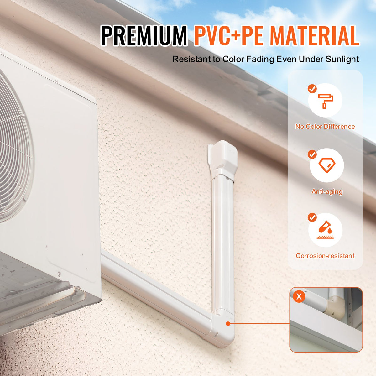 VEVOR Mini Split Line Set Cover 3-inch W 17.7Ft L, PVC Decorative Pipe Line Cover For Air Conditioner with 10 Straight Ducts & Full Components Easy to Install, Paintable for Heat Pumps, White - BSKSQFTSKDGXB3X6AV0 - view 7