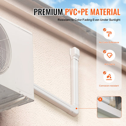VEVOR Mini Split Line Set Cover 3-inch W 17.7Ft L, PVC Decorative Pipe Line Cover For Air Conditioner with 10 Straight Ducts & Full Components Easy to Install, Paintable for Heat Pumps, White - BSKSQFTSKDGXB3X6AV0 - view 7