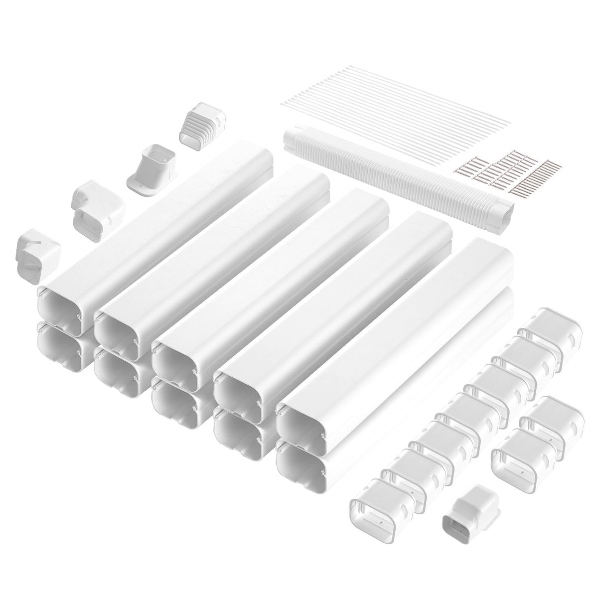 VEVOR Mini Split Line Set Cover 3-inch W 17.7Ft L, PVC Decorative Pipe Line Cover For Air Conditioner with 10 Straight Ducts & Full Components Easy to Install, Paintable for Heat Pumps, White - BSKSQFTSKDGXB3X6AV0 - view 10