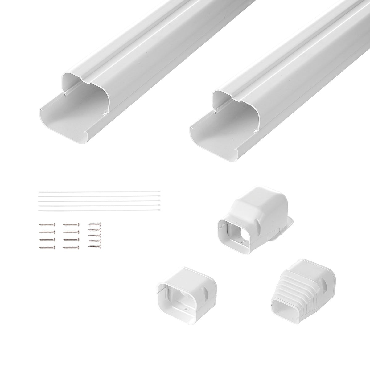 VEVOR Mini Split Line Set Cover 3-inch W 7.4Ft L, PVC Decorative Pipe Line Cover For Air Conditioner with 2 Straight Ducts & Full Components Easy to Install, Paintable for Heat Pumps, White - BSKSQFTSKDGXVBQRUV0 - view 1