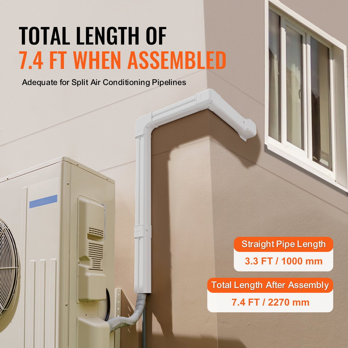 VEVOR Mini Split Line Set Cover 3-inch W 7.4Ft L, PVC Decorative Pipe Line Cover For Air Conditioner with 2 Straight Ducts & Full Components Easy to Install, Paintable for Heat Pumps, White - BSKSQFTSKDGXVBQRUV0 - view 4