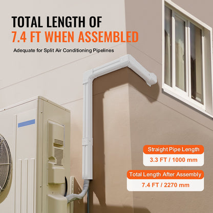 VEVOR Mini Split Line Set Cover 3-inch W 7.4Ft L, PVC Decorative Pipe Line Cover For Air Conditioner with 2 Straight Ducts & Full Components Easy to Install, Paintable for Heat Pumps, White - BSKSQFTSKDGXVBQRUV0 - view 4
