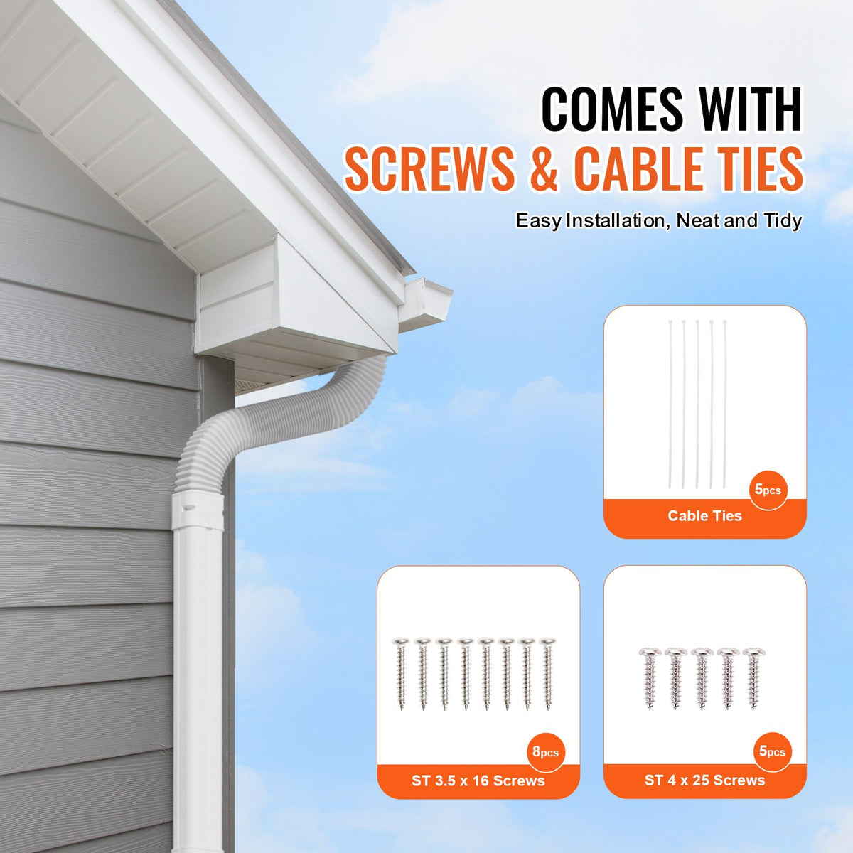 VEVOR Mini Split Line Set Cover 3-inch W 7.4Ft L, PVC Decorative Pipe Line Cover For Air Conditioner with 2 Straight Ducts & Full Components Easy to Install, Paintable for Heat Pumps, White - BSKSQFTSKDGXVBQRUV0 - view 6
