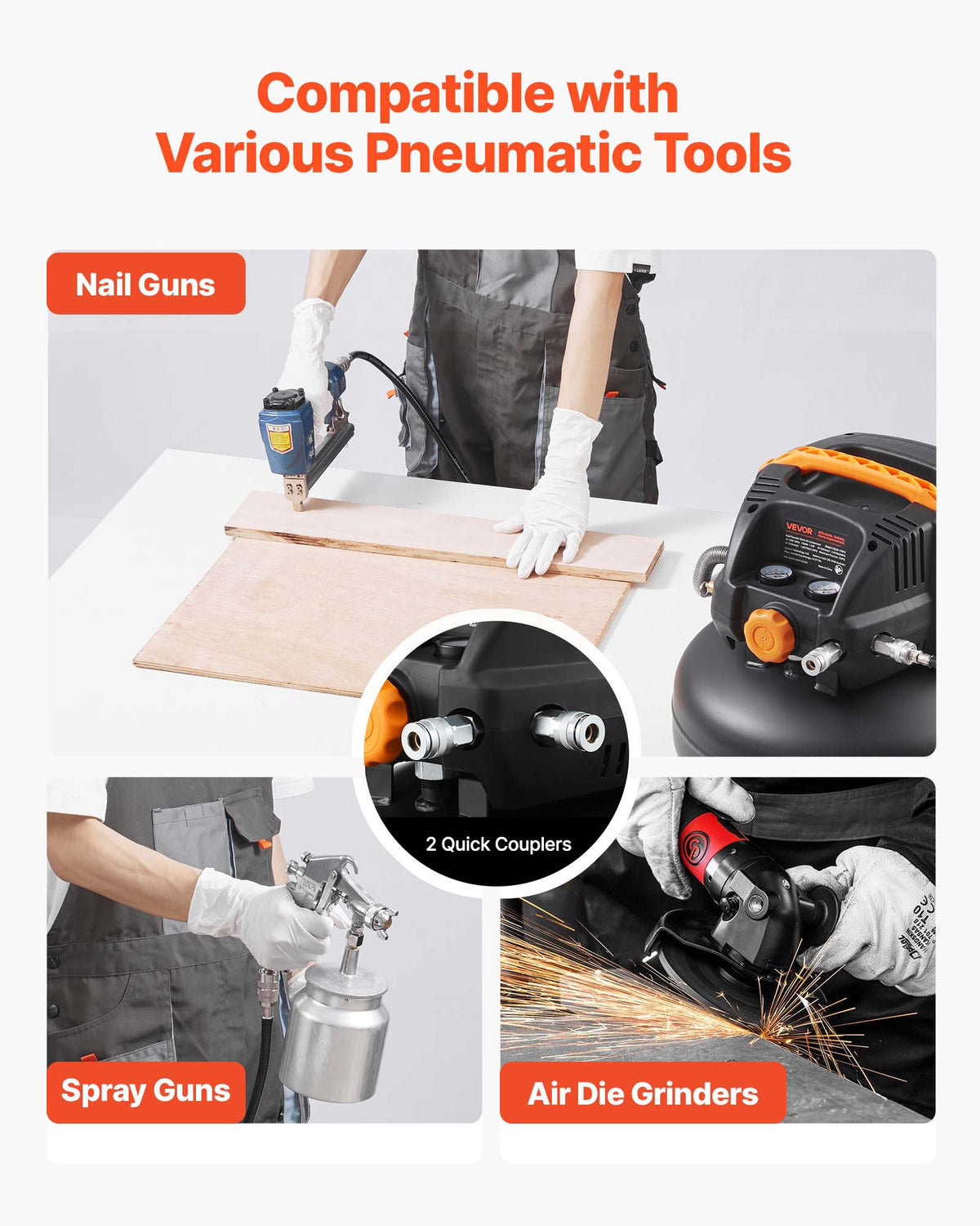 VEVOR 6 Gallon Air Compressor, 1.7HP 2.3CFM @ 90PSI Portable Pancake Air Compressor & 150PSI Max Working Pressure, Oil-Free Compressor Tank for Tire Inflation, Spray Painting, Woodwork Nailing, 120V - BSKYJYX120V656TA4001V1 - view 5