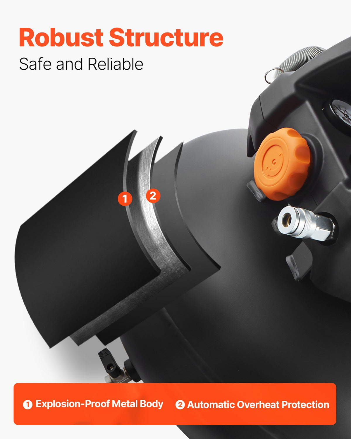 VEVOR 6 Gallon Air Compressor, 1.7HP 2.3CFM @ 90PSI Portable Pancake Air Compressor & 150PSI Max Working Pressure, Oil-Free Compressor Tank for Tire Inflation, Spray Painting, Woodwork Nailing, 120V - BSKYJYX120V656TA4001V1 - view 7