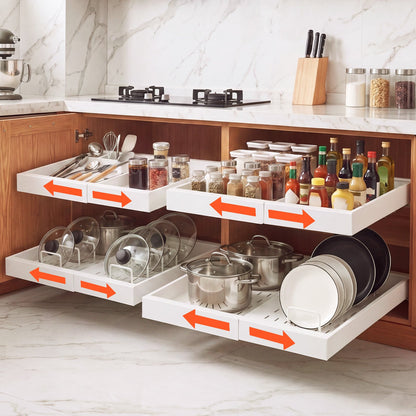VEVOR Pull Out Cabinet Organizer, 4 Pack Expandable Width (12.2"-18.9"), 20.47" Deep Pull Out Drawers for Cabinets, Sliding Drawer for Kitchen Pantry Cabinet Organizer with Nano Adhesive Strips, White - BSLL21YCBS4GKRBXL001V0 - view 1