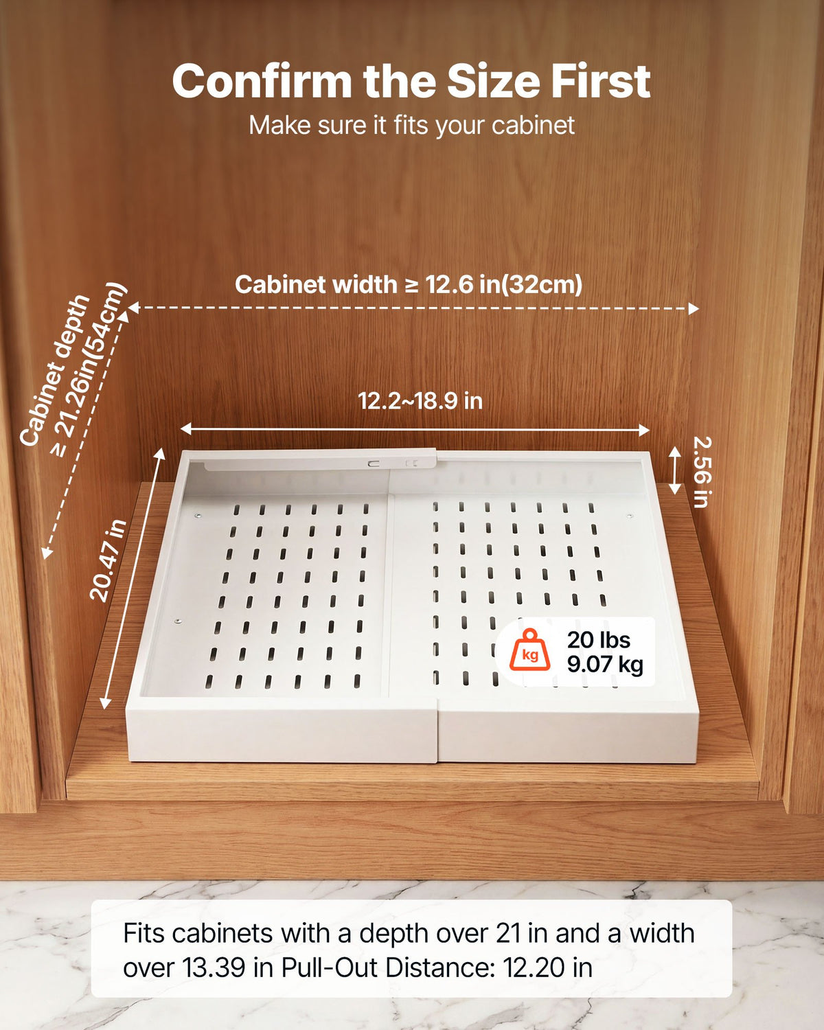 VEVOR Pull Out Cabinet Organizer, 4 Pack Expandable Width (12.2"-18.9"), 20.47" Deep Pull Out Drawers for Cabinets, Sliding Drawer for Kitchen Pantry Cabinet Organizer with Nano Adhesive Strips, White - BSLL21YCBS4GKRBXL001V0 - view 3