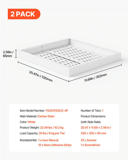 VEVOR Pull Out Cabinet Organizer, 4 Pack Expandable Width (12.2"-18.9"), 20.47" Deep Pull Out Drawers for Cabinets, Sliding Drawer for Kitchen Pantry Cabinet Organizer with Nano Adhesive Strips, White - BSLL21YCBS4GKRBXL001V0 - view 8