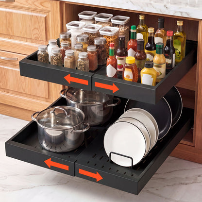 VEVOR Pull Out Cabinet Organizer, 2 Pack Expandable Width (12.2"-18.9"), 20.47" Deep Pull Out Drawers for Cabinets, Sliding Drawer for Kitchen Pantry Cabinet Organizer with Nano Adhesive Strips, Black - BSLL21YCHS2GECLLO001V0 - view 1