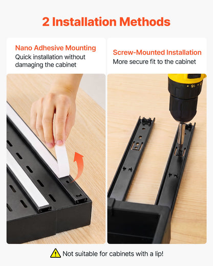 VEVOR Pull Out Cabinet Organizer, 2 Pack Expandable Width (12.2"-18.9"), 20.47" Deep Pull Out Drawers for Cabinets, Sliding Drawer for Kitchen Pantry Cabinet Organizer with Nano Adhesive Strips, Black - BSLL21YCHS2GECLLO001V0 - view 6