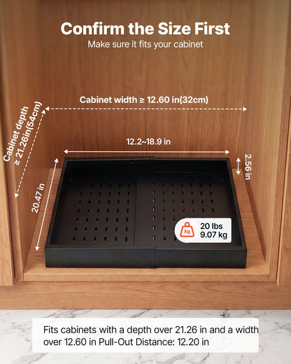VEVOR Pull Out Cabinet Organizer, 4 Pack Expandable Width (12.2"-18.9"), 20.47" Deep Pull Out Drawers for Cabinets, Sliding Drawer for Kitchen Pantry Cabinet Organizer with Nano Adhesive Strips, Black - BSLL21YCHS4GJI084001V0 - view 3