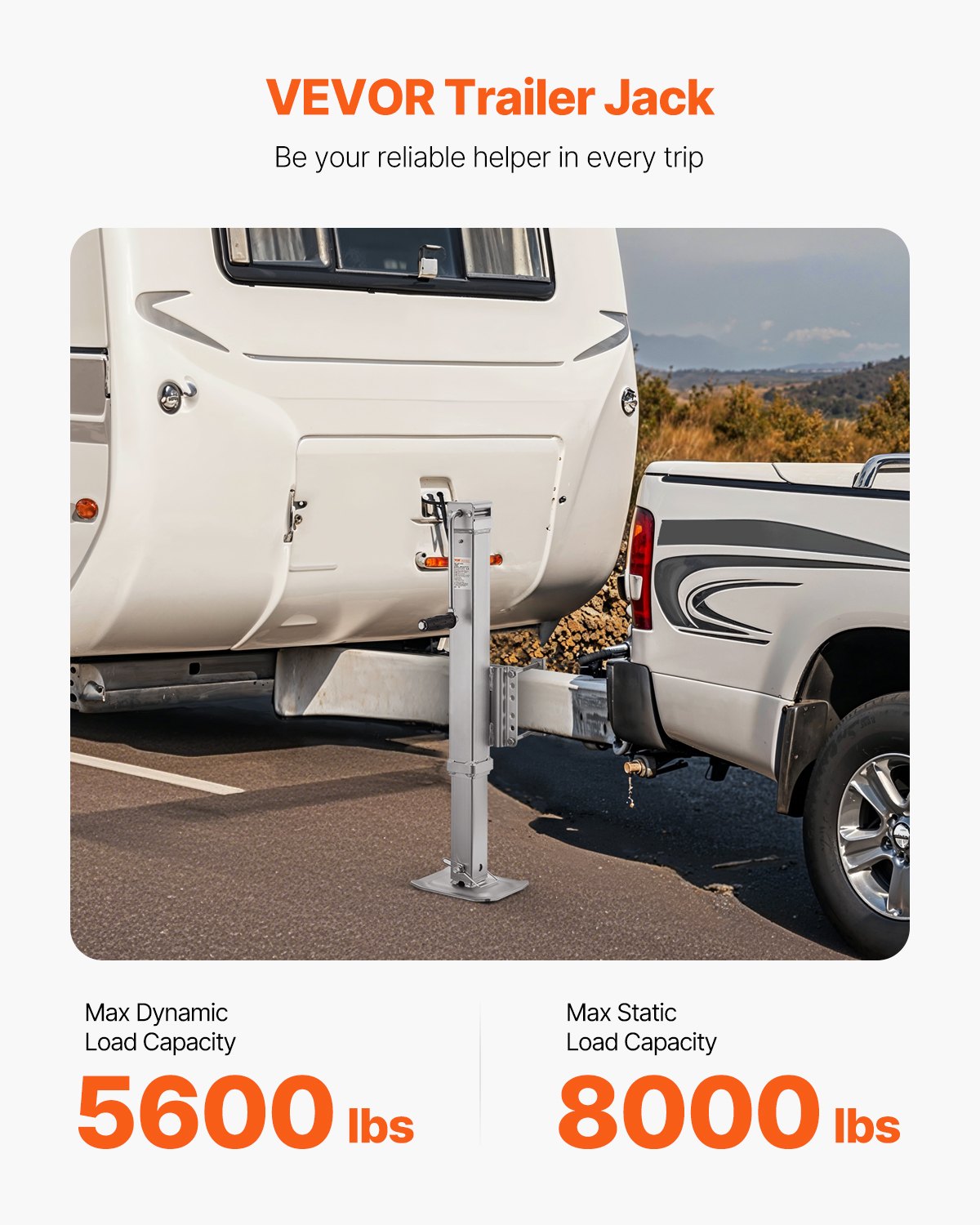 VEVOR Trailer Jack, 8000 lbs Static Load Capacity, Heavy Duty Swivel Bolt-on Trailer Jack, 28.5" Lift Trailer Jack Stand with Handle for RV Trailer, Horse Trailer, Utility Trailer, and Yacht Trailer - BSLSTCQJDSYKCWY2VV0 - view 3