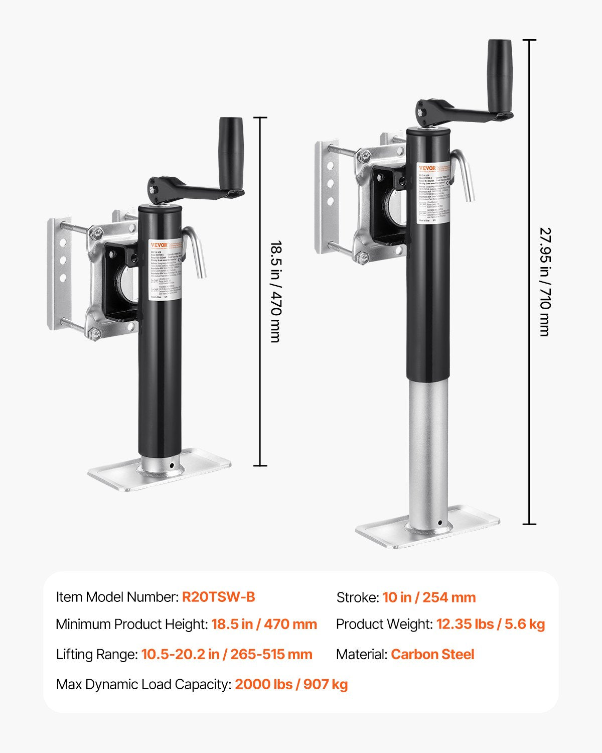 VEVOR Trailer Jack, 2000 lbs Dynamic Load Capacity, Heavy Duty Swivel Bolt-on Trailer Jack, 10" Lift Trailer Jack Stand with Handle for RV Trailer, Horse Trailer, Utility Trailer, and Yacht Trailer - BSLSTCQJDSYKG5K4FV0 - view 8