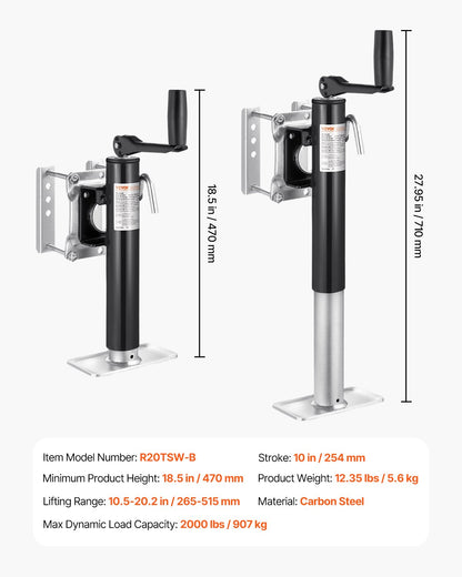 VEVOR Trailer Jack, 2000 lbs Dynamic Load Capacity, Heavy Duty Swivel Bolt-on Trailer Jack, 10" Lift Trailer Jack Stand with Handle for RV Trailer, Horse Trailer, Utility Trailer, and Yacht Trailer - BSLSTCQJDSYKG5K4FV0 - view 8