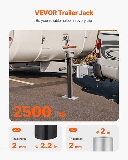 VEVOR Trailer Jack, 2500 lbs Dynamic Load Capacity, Heavy Duty Swivel Bolt-on Trailer Jack with Ergonomic Handle, 15-inch Vertical Travel, Suitable for RV, Horse, Utility, Camping and Yacht Trailers - BSLSTCQJDSYKX2XM4001V0 - view 3