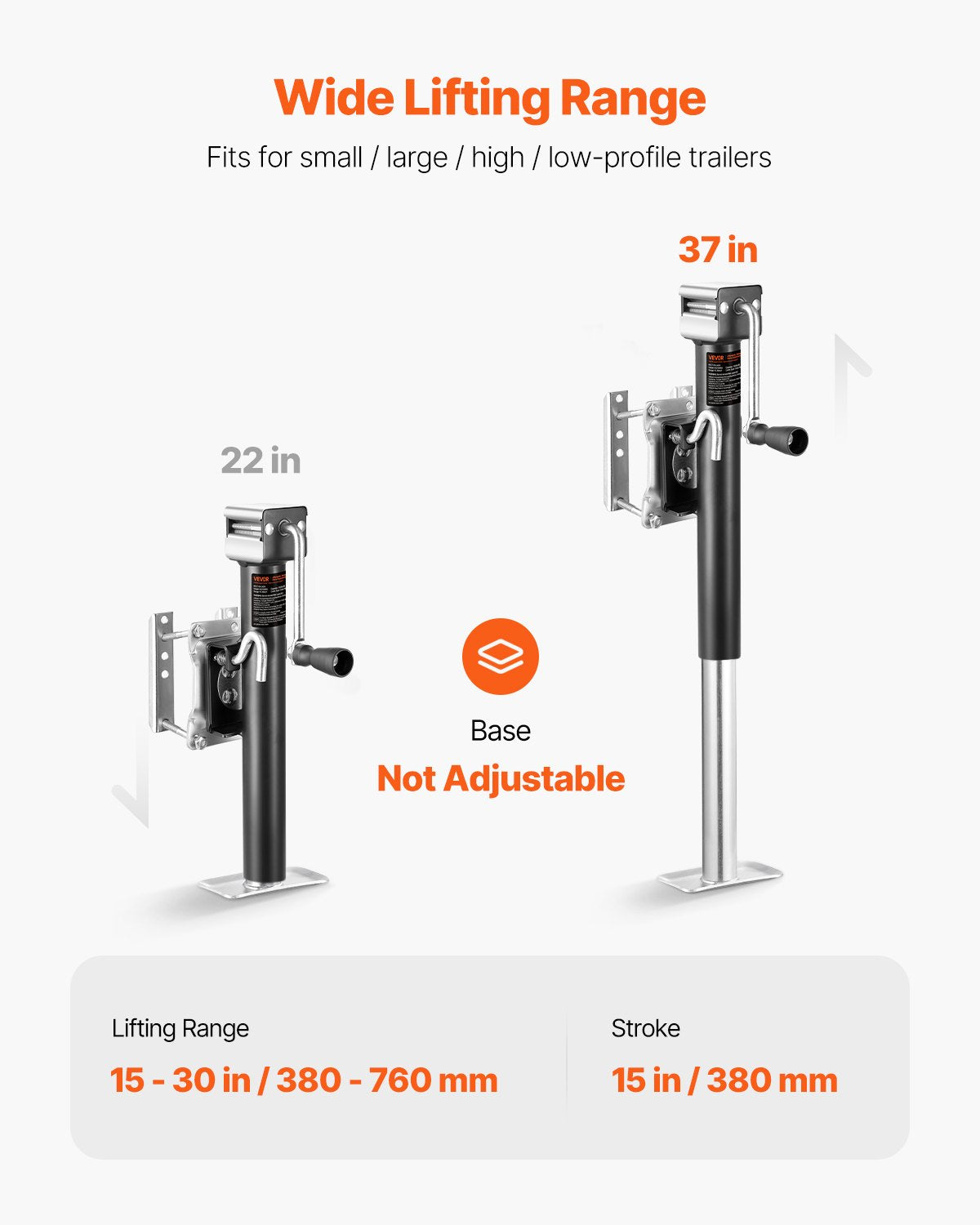 VEVOR Trailer Jack, 2500 lbs Dynamic Load Capacity, Heavy Duty Swivel Bolt-on Trailer Jack with Ergonomic Handle, 15-inch Vertical Travel, Suitable for RV, Horse, Utility, Camping and Yacht Trailers - BSLSTCQJDSYKX2XM4001V0 - view 6