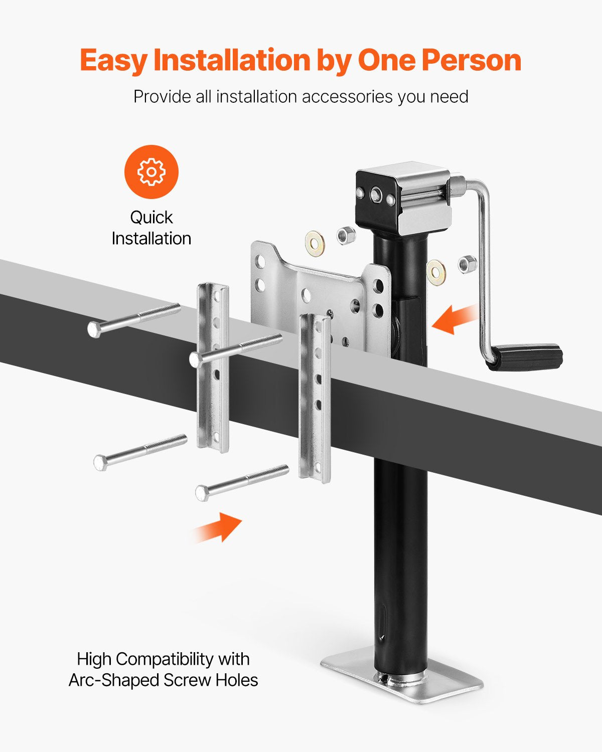 VEVOR Trailer Jack, 5000 lbs Dynamic Load Capacity, Heavy Duty Swivel Bolt-on Trailer Jack, 14.3" Lift Trailer Jack Stand with Handle for RV Trailer, Horse Trailer, Utility Trailer, and Yacht Trailer - BSLSTCQJDSYKZRU01V0 - view 4