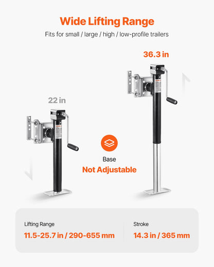 VEVOR Trailer Jack, 5000 lbs Dynamic Load Capacity, Heavy Duty Swivel Bolt-on Trailer Jack, 14.3" Lift Trailer Jack Stand with Handle for RV Trailer, Horse Trailer, Utility Trailer, and Yacht Trailer - BSLSTCQJDSYKZRU01V0 - view 6