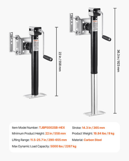 VEVOR Trailer Jack, 5000 lbs Dynamic Load Capacity, Heavy Duty Swivel Bolt-on Trailer Jack, 14.3" Lift Trailer Jack Stand with Handle for RV Trailer, Horse Trailer, Utility Trailer, and Yacht Trailer - BSLSTCQJDSYKZRU01V0 - view 8