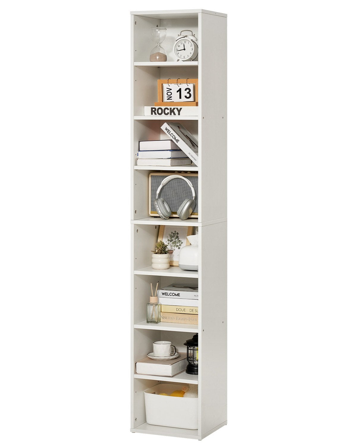 VEVOR 8 Tiers Narrow Bookshelf, 71 in Wooden Tall Open Bookcase with  Height-Adjustable Shelf, Freestanding Display Storage Floor Bookcase Bookshelf for Library, Bedroom, Living Room, Office, White - BSSJZFXBHB1LL260FV0 - view 1