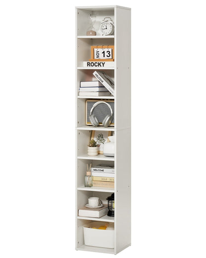 VEVOR 8 Tiers Narrow Bookshelf, 71 in Wooden Tall Open Bookcase with  Height-Adjustable Shelf, Freestanding Display Storage Floor Bookcase Bookshelf for Library, Bedroom, Living Room, Office, White - BSSJZFXBHB1LL260FV0 - view 1