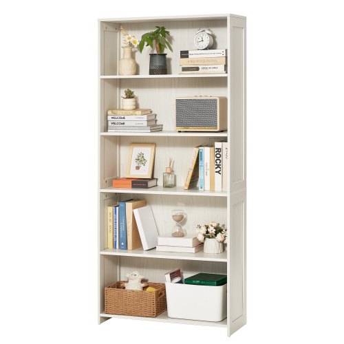 VEVOR 5 Tiers Wide Bookshelf, 68 in Wooden Open Bookcase with Display Storage Organizer Shelf, Freestanding Tall Display Floor Bookcase Bookshelf for Library, Bedroom, Living Room, Office, White - BSSJZFXBHB1LUKRBCV0 - view 2