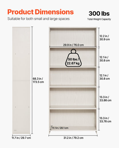 VEVOR 5 Tiers Wide Bookshelf, 68 in Wooden Open Bookcase with Display Storage Organizer Shelf, Freestanding Tall Display Floor Bookcase Bookshelf for Library, Bedroom, Living Room, Office, White - BSSJZFXBHB1LUKRBCV0 - view 3