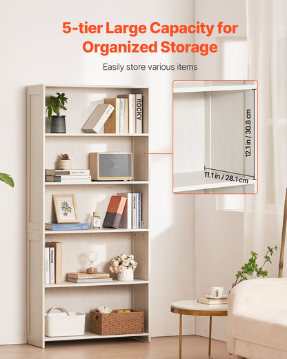 VEVOR 5 Tiers Wide Bookshelf, 68 in Wooden Open Bookcase with Display Storage Organizer Shelf, Freestanding Tall Display Floor Bookcase Bookshelf for Library, Bedroom, Living Room, Office, White - BSSJZFXBHB1LUKRBCV0 - view 4