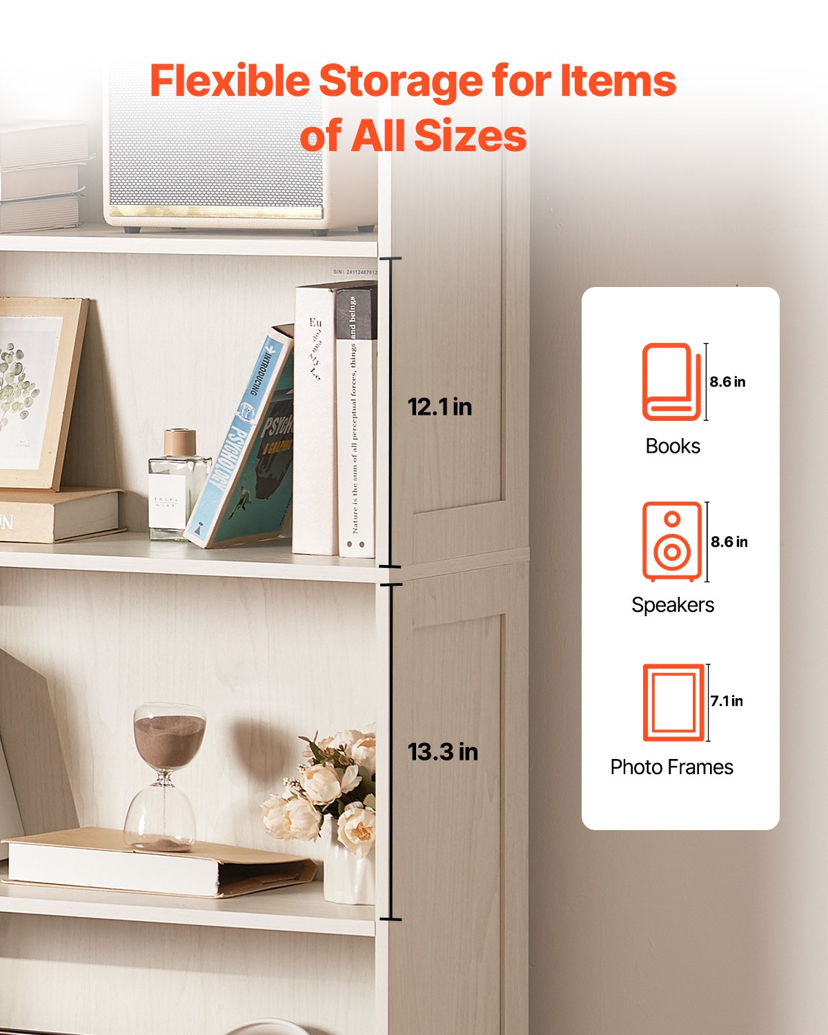 VEVOR 5 Tiers Wide Bookshelf, 68 in Wooden Open Bookcase with Display Storage Organizer Shelf, Freestanding Tall Display Floor Bookcase Bookshelf for Library, Bedroom, Living Room, Office, White - BSSJZFXBHB1LUKRBCV0 - view 6