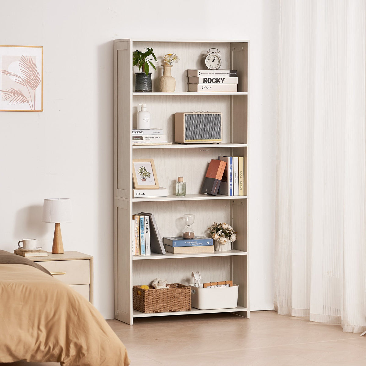 VEVOR 5 Tiers Wide Bookshelf, 68 in Wooden Open Bookcase with Display Storage Organizer Shelf, Freestanding Tall Display Floor Bookcase Bookshelf for Library, Bedroom, Living Room, Office, White - BSSJZFXBHB1LUKRBCV0 - view 9