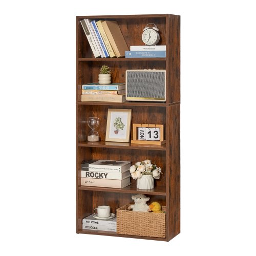 VEVOR 5 Tiers Narrow Bookshelf, 53 in Wooden Open Bookcase with Height-Adjustable Shelf, Freestanding Tall Display Storage Floor Bookcase Bookshelf for Library, Bedroom, Living Room, Office, Brown - BSSJZFXBHB1LXY2KAV0 - view 2