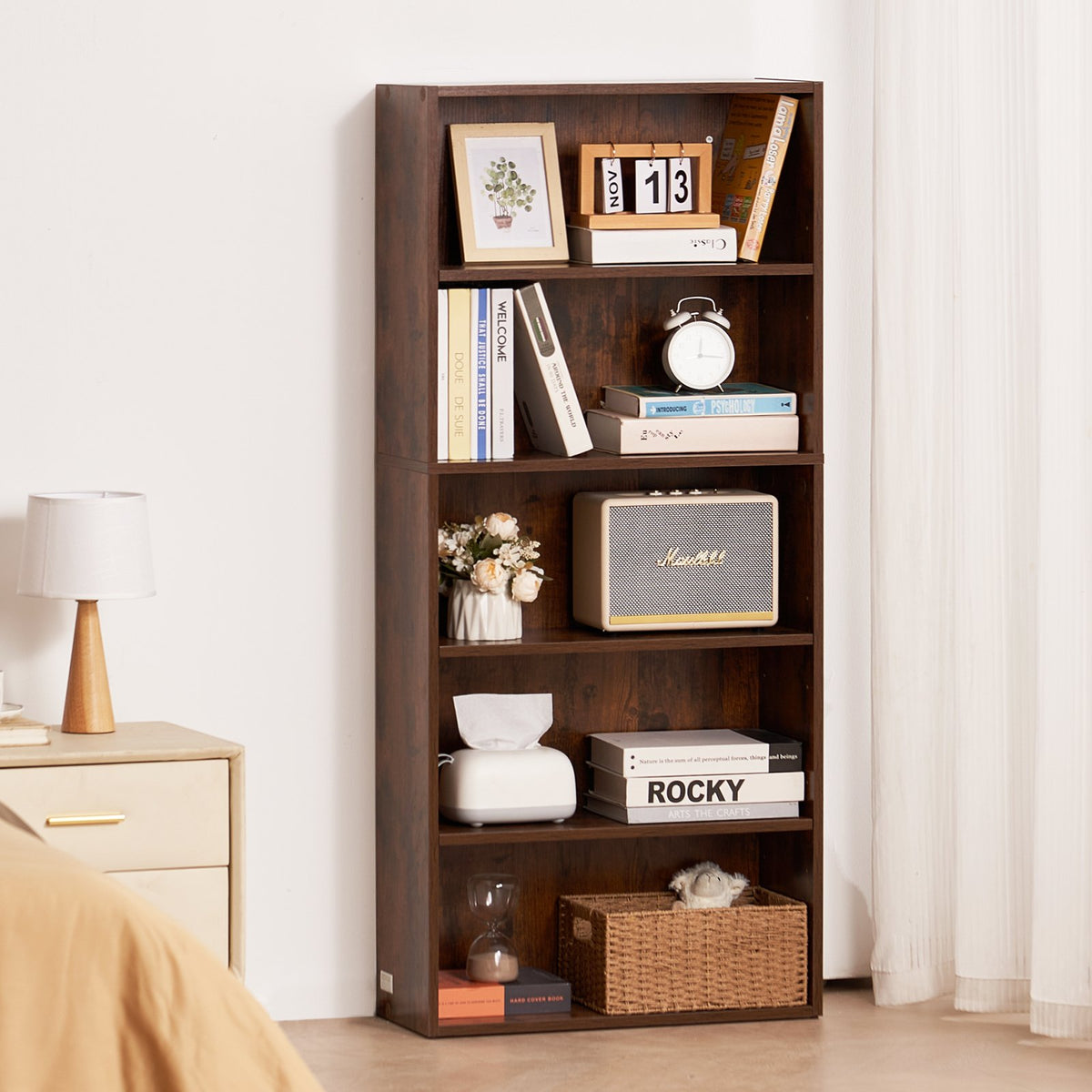 VEVOR 5 Tiers Narrow Bookshelf, 53 in Wooden Open Bookcase with Height-Adjustable Shelf, Freestanding Tall Display Storage Floor Bookcase Bookshelf for Library, Bedroom, Living Room, Office, Brown - BSSJZFXBHB1LXY2KAV0 - view 9