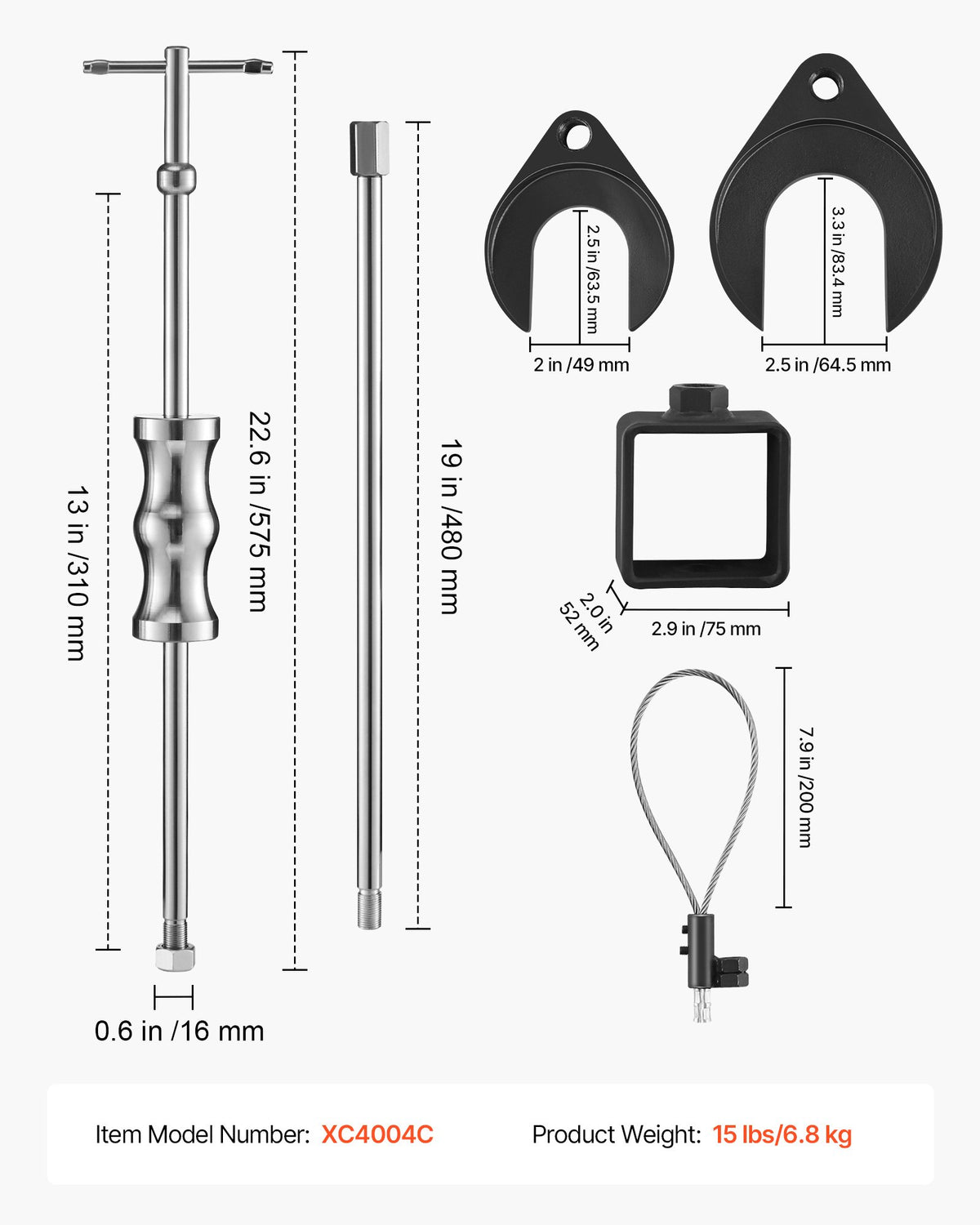 VEVOR Inner CV Axle Puller Tool Set with 5/8 in-18 Slide Hammer & 2-Inch 2.5-Inch CV Joint Fork Adapter, Inner CV Joint Removal Tool Kit, Heavy Duty Front Wheel Drive Axle Puller Slide Hammer Set - BSXBZLBQHCLB8GTPD001V0 - view 8