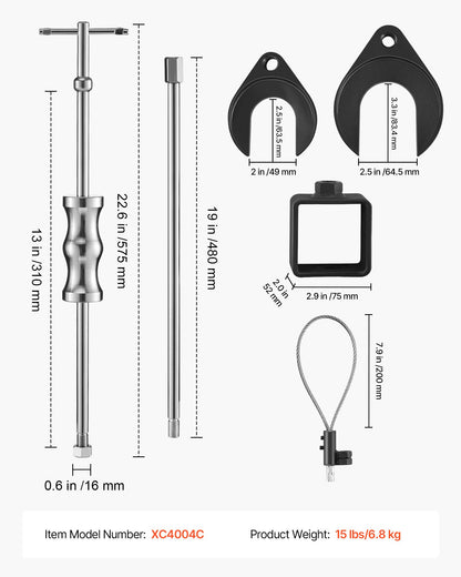VEVOR Inner CV Axle Puller Tool Set with 5/8 in-18 Slide Hammer & 2-Inch 2.5-Inch CV Joint Fork Adapter, Inner CV Joint Removal Tool Kit, Heavy Duty Front Wheel Drive Axle Puller Slide Hammer Set - BSXBZLBQHCLB8GTPD001V0 - view 8
