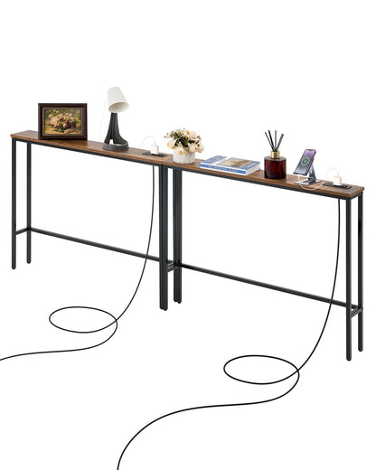 VEVOR Narrow Console Table, 2 Pack Behind Couch Table with Power Outlets, 1-Tier Long Entryway Table, Narrow Sofa Table with Metal Frame and Charge Station, for Entryway, Hallway, Living Room - BSXGZ2JZHK3414JWSV1 - view 1