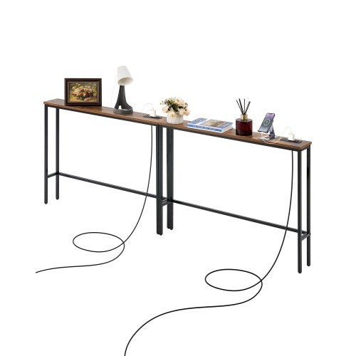 VEVOR Narrow Console Table, 2 Pack Behind Couch Table with Power Outlets, 1-Tier Long Entryway Table, Narrow Sofa Table with Metal Frame and Charge Station, for Entryway, Hallway, Living Room - BSXGZ2JZHK3414JWSV1 - view 2