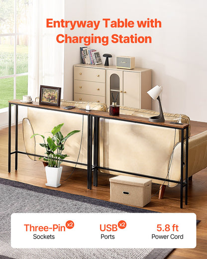 VEVOR Narrow Console Table, 2 Pack Behind Couch Table with Power Outlets, 1-Tier Long Entryway Table, Narrow Sofa Table with Metal Frame and Charge Station, for Entryway, Hallway, Living Room - BSXGZ2JZHK3414JWSV1 - view 3
