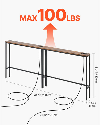 VEVOR Narrow Console Table, 2 Pack Behind Couch Table with Power Outlets, 1-Tier Long Entryway Table, Narrow Sofa Table with Metal Frame and Charge Station, for Entryway, Hallway, Living Room - BSXGZ2JZHK3414JWSV1 - view 4