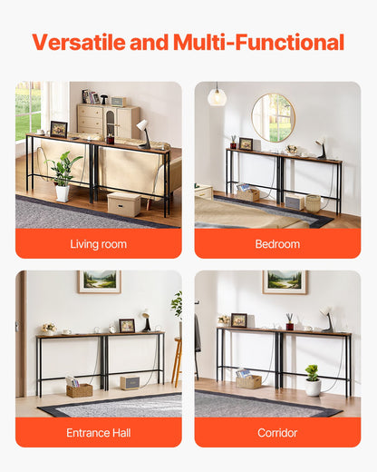 VEVOR Narrow Console Table, 2 Pack Behind Couch Table with Power Outlets, 1-Tier Long Entryway Table, Narrow Sofa Table with Metal Frame and Charge Station, for Entryway, Hallway, Living Room - BSXGZ2JZHK3414JWSV1 - view 8