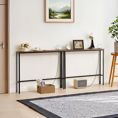VEVOR Narrow Console Table, 2 Pack Behind Couch Table with Power Outlets, 1-Tier Long Entryway Table, Narrow Sofa Table with Metal Frame and Charge Station, for Entryway, Hallway, Living Room - BSXGZ2JZHK3414JWSV1 - view 9