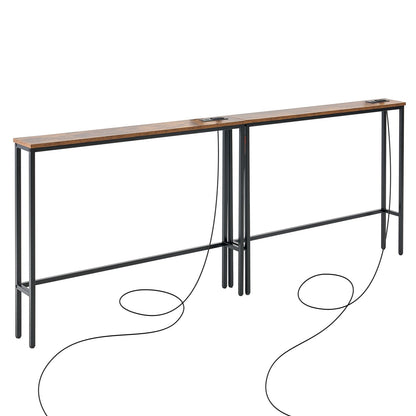 VEVOR Narrow Console Table, 2 Pack Behind Couch Table with Power Outlets, 1-Tier Long Entryway Table, Narrow Sofa Table with Metal Frame and Charge Station, for Entryway, Hallway, Living Room - BSXGZ2JZHK3414JWSV1 - view 10