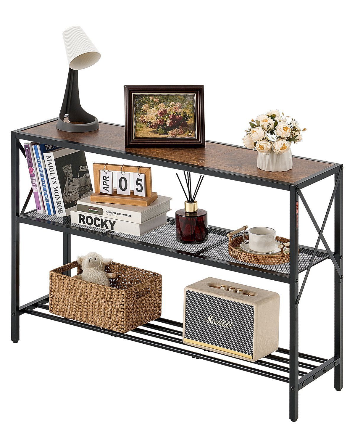 VEVOR Narrow Console Sofa Table, 41.7 inches Behind Couch Table, 3-Tier Long Entryway Table and Skinny Hallway Table, Narrow Sofa Table with Metal Frame, for Entryway, Hallway, Living Room & Bedroom - BSXGZDCK39418RBBZV0 - view 1