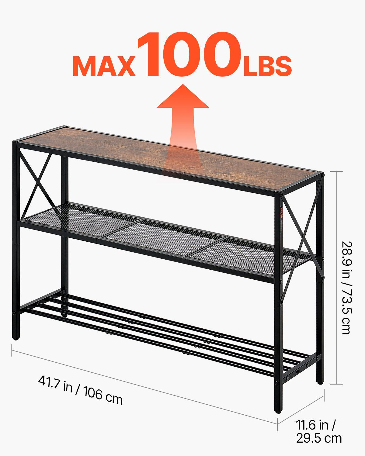 VEVOR Narrow Console Sofa Table, 41.7 inches Behind Couch Table, 3-Tier Long Entryway Table and Skinny Hallway Table, Narrow Sofa Table with Metal Frame, for Entryway, Hallway, Living Room & Bedroom - BSXGZDCK39418RBBZV0 - view 4