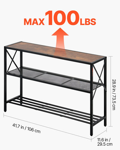 VEVOR Narrow Console Sofa Table, 41.7 inches Behind Couch Table, 3-Tier Long Entryway Table and Skinny Hallway Table, Narrow Sofa Table with Metal Frame, for Entryway, Hallway, Living Room & Bedroom - BSXGZDCK39418RBBZV0 - view 4