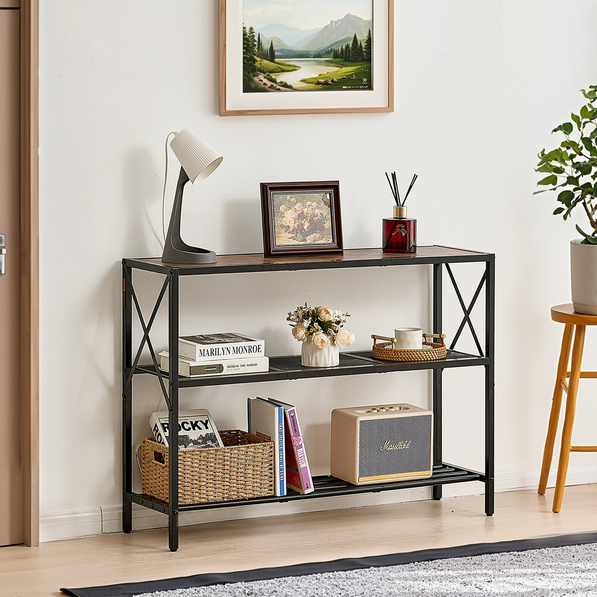 VEVOR Narrow Console Sofa Table, 41.7 inches Behind Couch Table, 3-Tier Long Entryway Table and Skinny Hallway Table, Narrow Sofa Table with Metal Frame, for Entryway, Hallway, Living Room & Bedroom - BSXGZDCK39418RBBZV0 - view 9