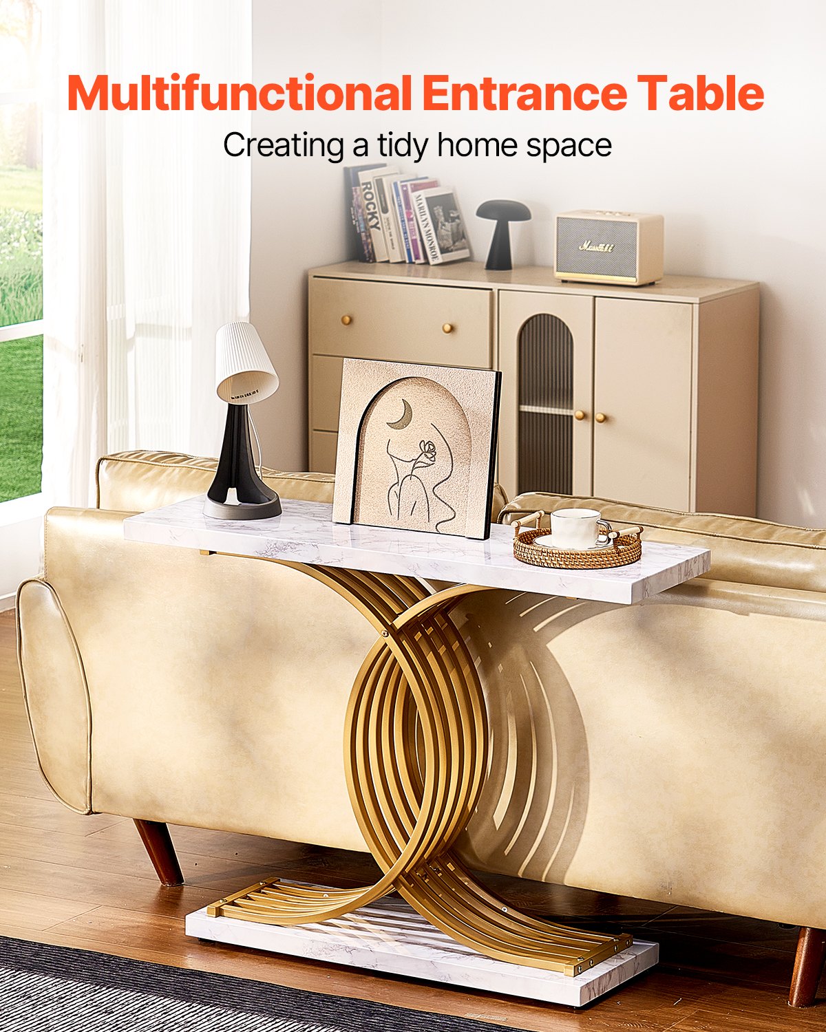 VEVOR Narrow Console Sofa Table, 39.4 inches Behind Couch Table, 1-Tier Long Entryway Table and Skinny Hallway Table, Narrow Sofa Table with Metal Frame, for Entryway, Hallway, Living Room & Bedroom - BSXGZDCK3941NZAI3V0 - view 3