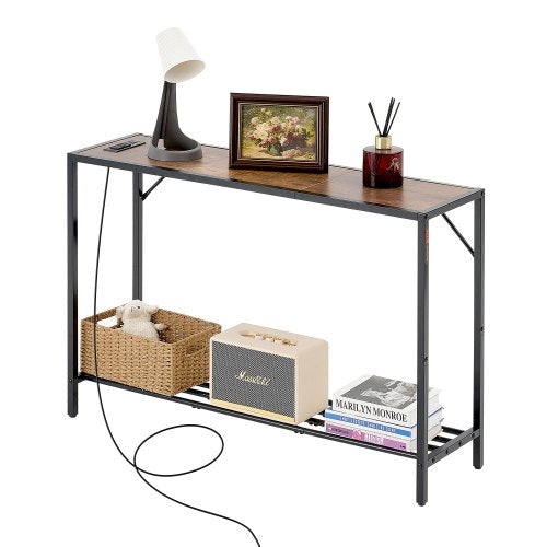 VEVOR Narrow Console Table, 41.7" Behind Couch Table with Power Outlets, 2-Tier Long Entryway Table, Sofa Table with Metal Frame and Charge Station, for Entryway, Hallway, Living Room - BSXGZDCK4171W3Q5FV1 - view 2