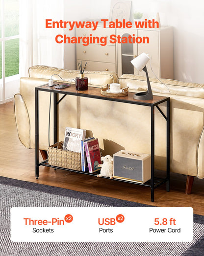 VEVOR Narrow Console Table, 41.7" Behind Couch Table with Power Outlets, 2-Tier Long Entryway Table, Sofa Table with Metal Frame and Charge Station, for Entryway, Hallway, Living Room - BSXGZDCK4171W3Q5FV1 - view 3